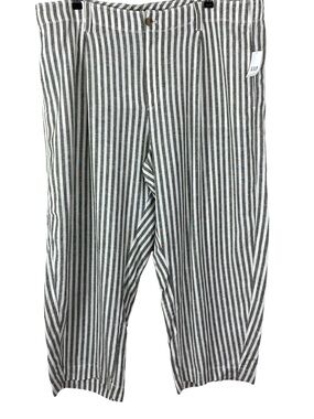 Gap Womens Barrel Pants Plus Size 2XL Olive Green & White Striped Linen Blend